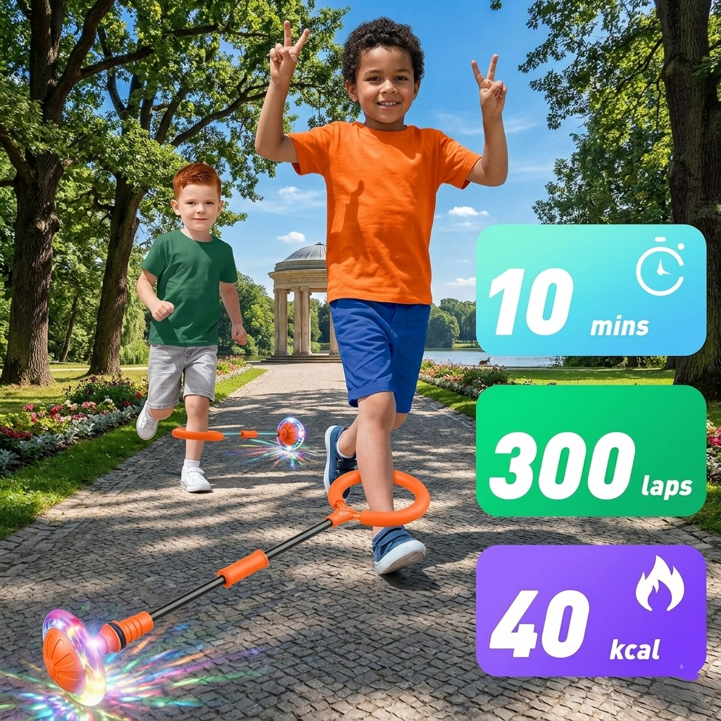 Ankle Skip Ball for Kids with Counter & Timer – Battery Powered Foldable Outdoor Sports Toy | Boys Birthday Gift Ages 5–10 (Light Blue)